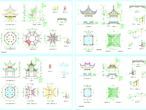  古式亭子平立面CAD图库 