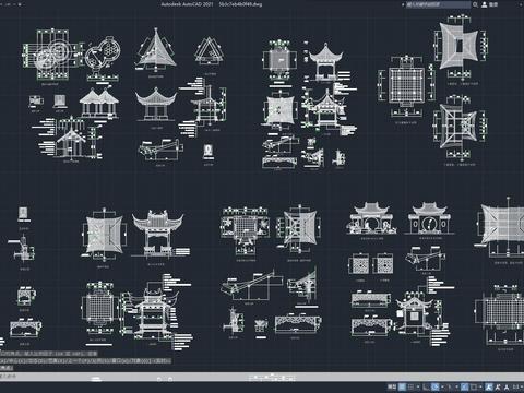  古代建筑凉亭cad图库 