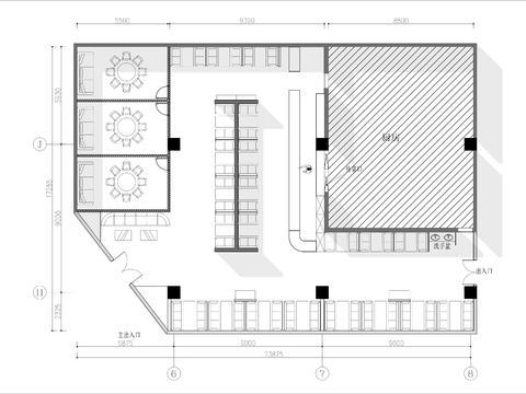  400㎡餐厅cad平面图 