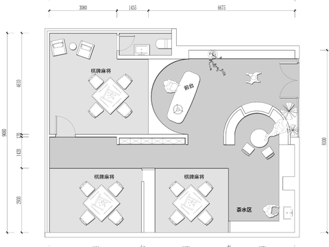  麻将棋牌俱乐部cad平面图 