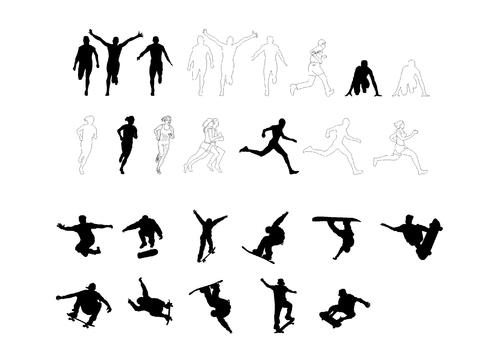  滑板I跑步I健身I排球人物图块图块cad图库 