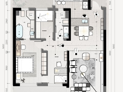 99平大平层cad平面图 