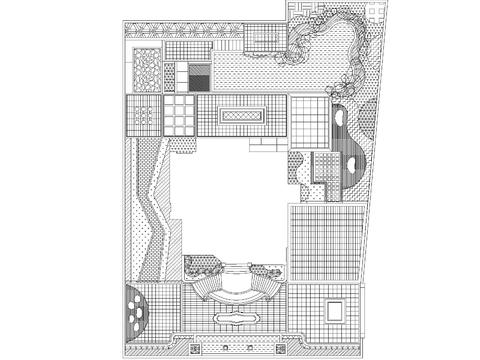  新中式别墅 花园景观cad平面图 