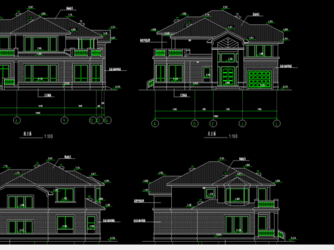 别墅平立剖面图cad图库 