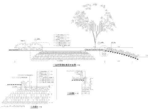  駁岸擋墻景觀帶河床cad施工圖 