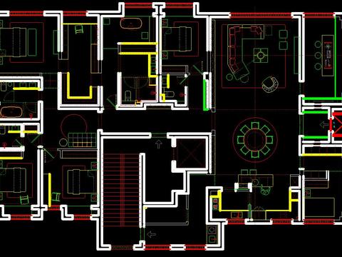  家具住宅五室设计方案cad平面图 