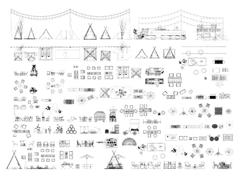  露营设施帐篷桌椅 烧烤架 烧烤炉cad图库 