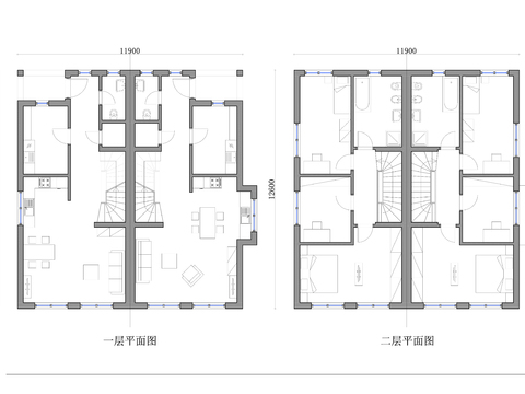  300m2兩層半獨(dú)立式洋房cad平面圖 