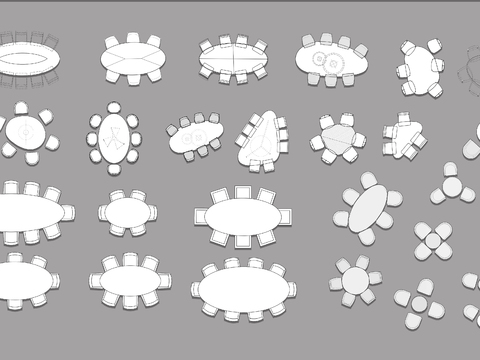  椭圆型餐桌cad图库 