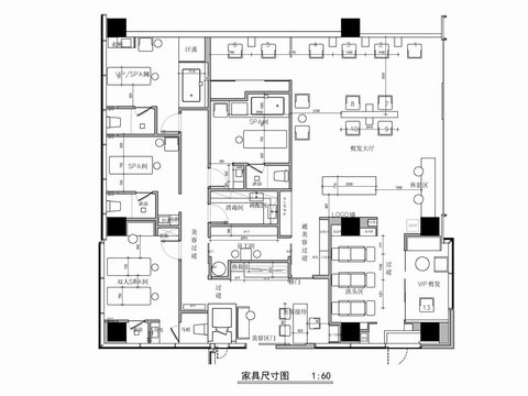  200㎡美容SPA理發(fā)店cad施工圖 