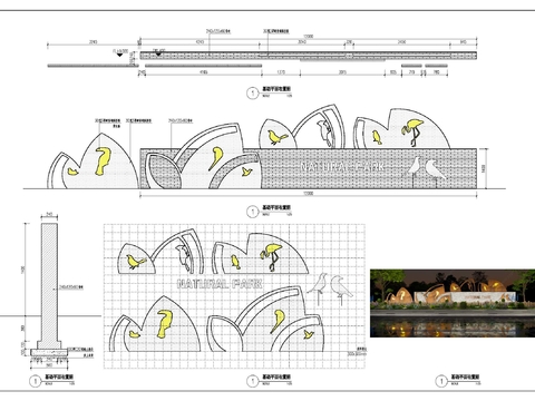  叶子景墙cad详图 