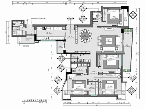  230㎡家裝大平層室內(nèi)cad施工圖 