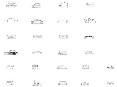  CAD床类 异型床头立面 侧面cad图库 