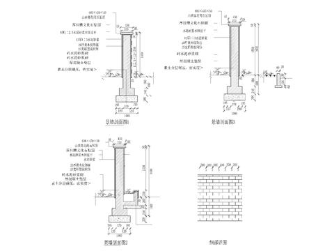  景墙立面剖面节点cad大样图 