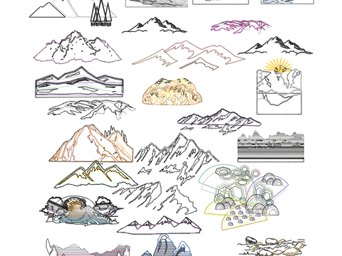  彩色山坡CAD图库 