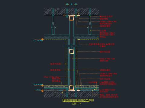  钢架隔墙墙体构造节点大样图 