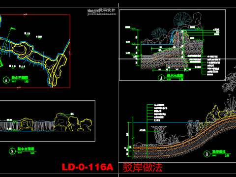  园林跌水示意CAD施工图 