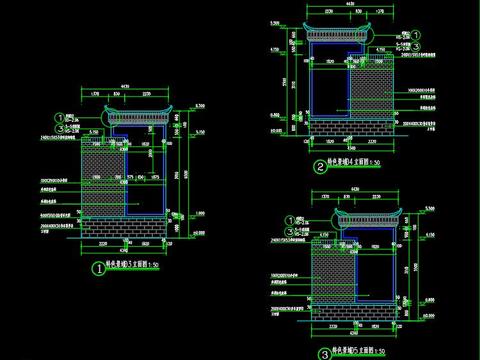  新中式文化景墙cad大样图 