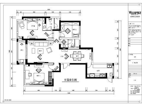 三房两厅公寓房cad施工图 