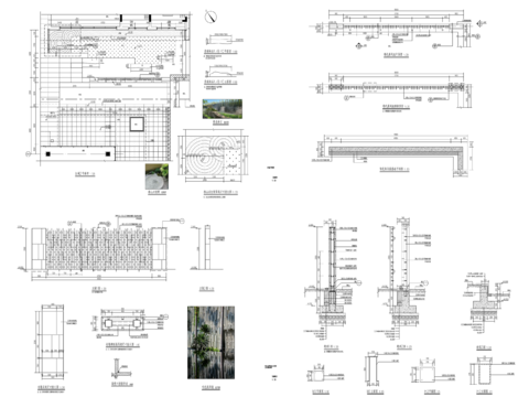  8组新中式景墙、对景景墙、镂空景墙cad大样图 