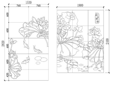  荷花水刀拼花cad图库 