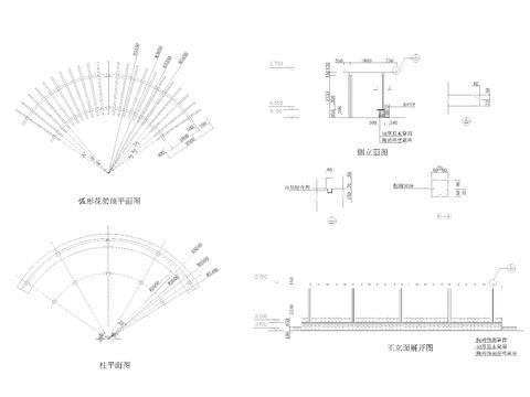  弧形木作顶花架设计cad施工图 