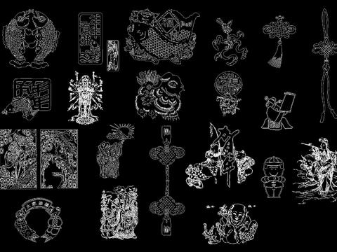  中式传统图案cad图块 