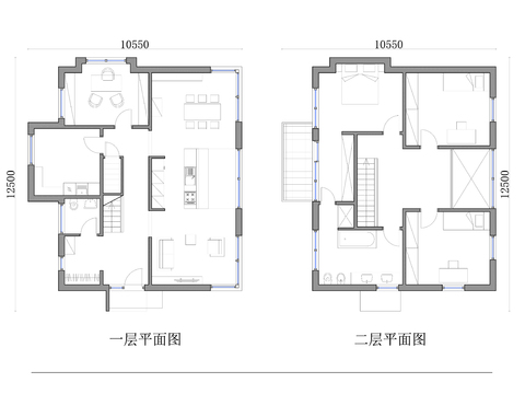  221m²两层别墅cad平面图 