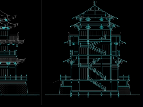  中式斗拱cad节点 