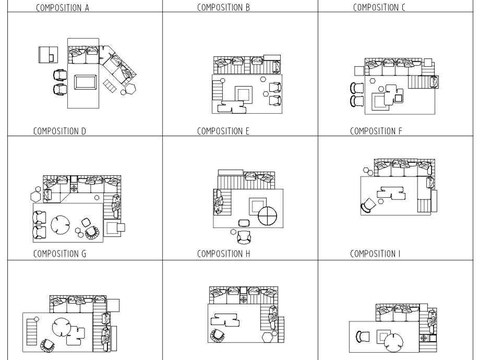  国外现代风格流行客厅沙发CAD施工图 