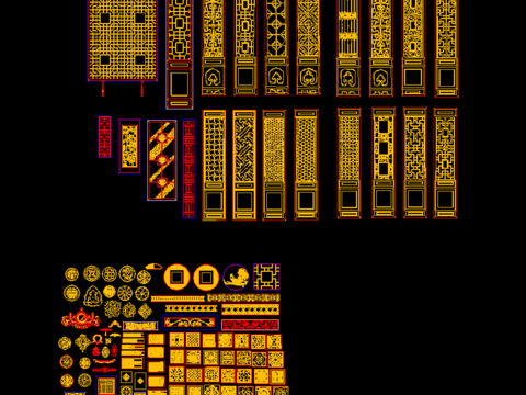  中式传统花格屏风隔断CAD立面图 
