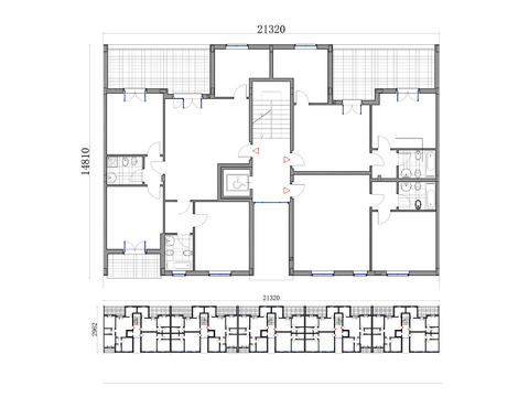  315m²单层联排别墅住宅户型cad平面图 