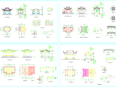  古式亭子平立面CAD图库 