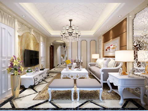  龙湫湾欧式客餐厅卧室CAD施工图 