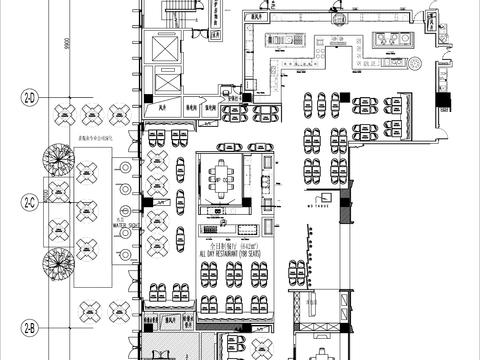  800㎡酒店全日餐厅cad平面图 