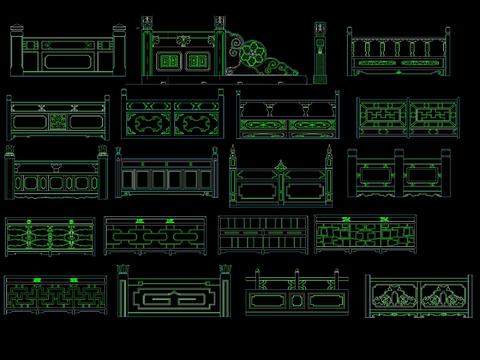  中式古典桥栏杆栏板cad图库 