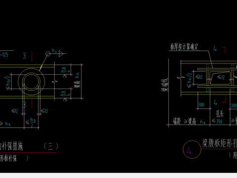  梁腹板孔口的补强节点详图 