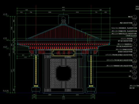  新中式国风四角亭CAD节点大样 