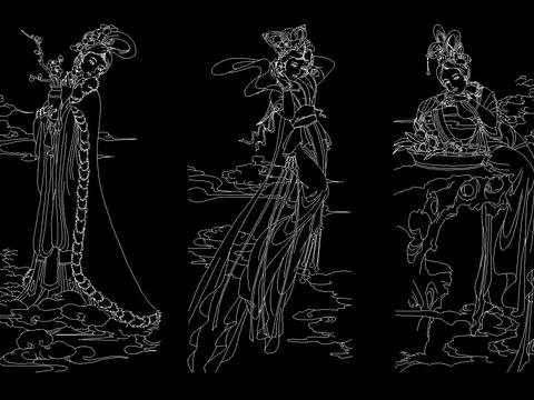  古代美女12金钗cad图库 