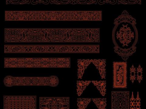  雕花祥云纹龙凤凰图案cad图库 