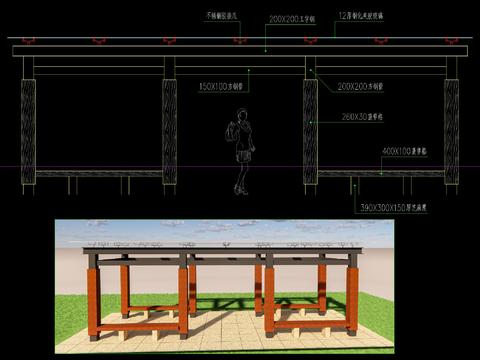  现代玻璃顶廊架节点大样 