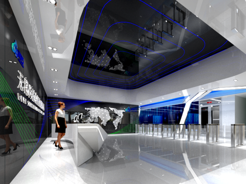  科技公司前臺展廳CAD施工圖 