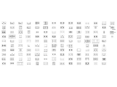 现代厨房电器 燃气灶平面cad图库 
