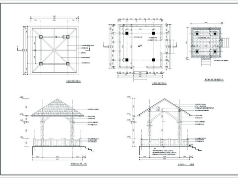  木质凉亭CAD施工图 
