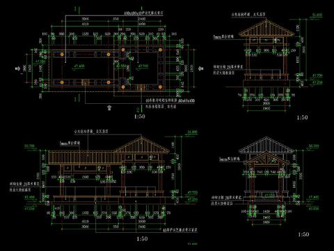  中式廊亭桥节点大样 