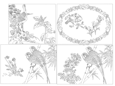  中式鸟兽CAD雕花 