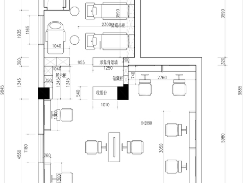  美容美發(fā)店CAD平面 
