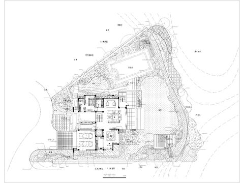  别墅庭院cad平面图 