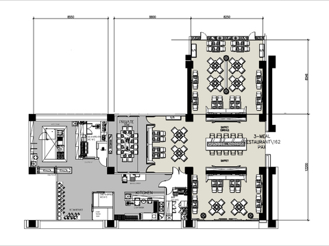  400㎡港式茶餐厅cad平面图 