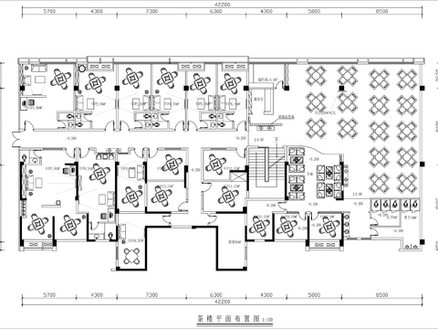  500㎡茶楼棋牌室cad平面图 